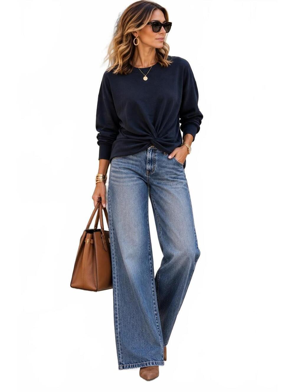 Magaschoni Twist Tie Front Navy Nautical Loungewear Sweatshirt-Size XS